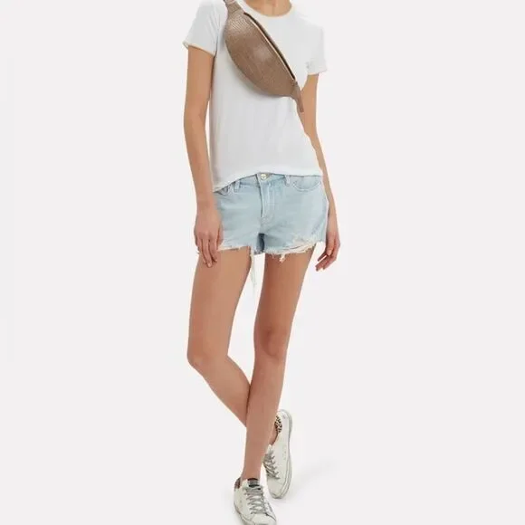 FRAME Le Cut Off Denim Shorts Hurrah Light Wash Raw Hem Distressed Size 27